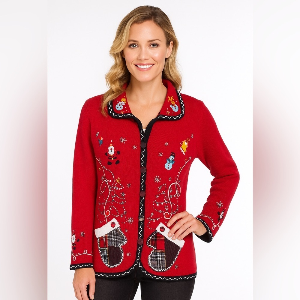 🎄 Kik It by Maurice Jasson Vintage Christmas Cardigan Sweater Women’s Large